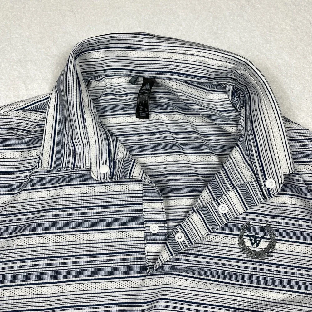 Adidas Polo Shirt Mens‎ Large Gray Striped Golf Casual Vacation Travel Preppy